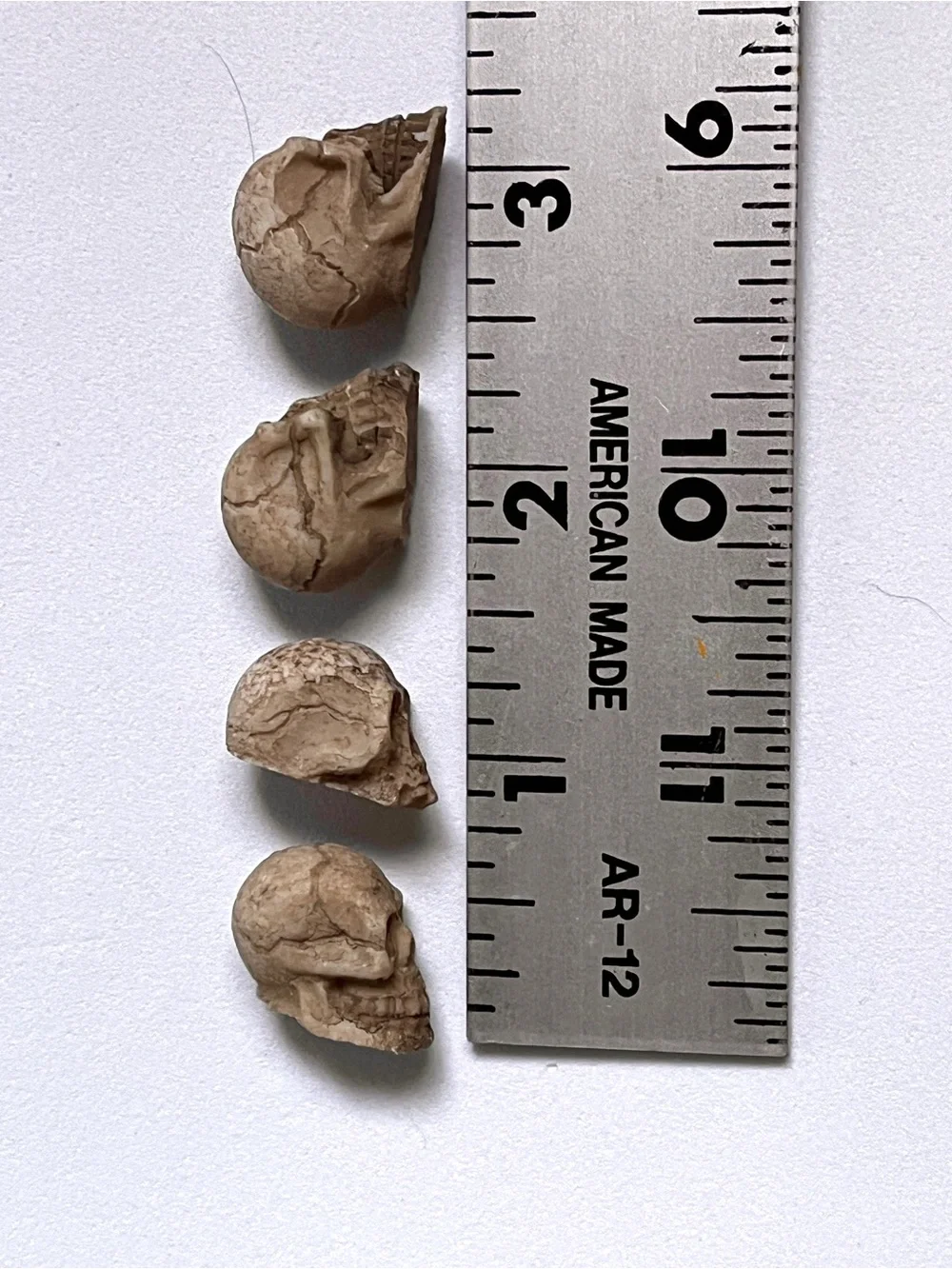 Set of 4 Decorative Clay Skull Accents in Beige- Mini, New, Fun!